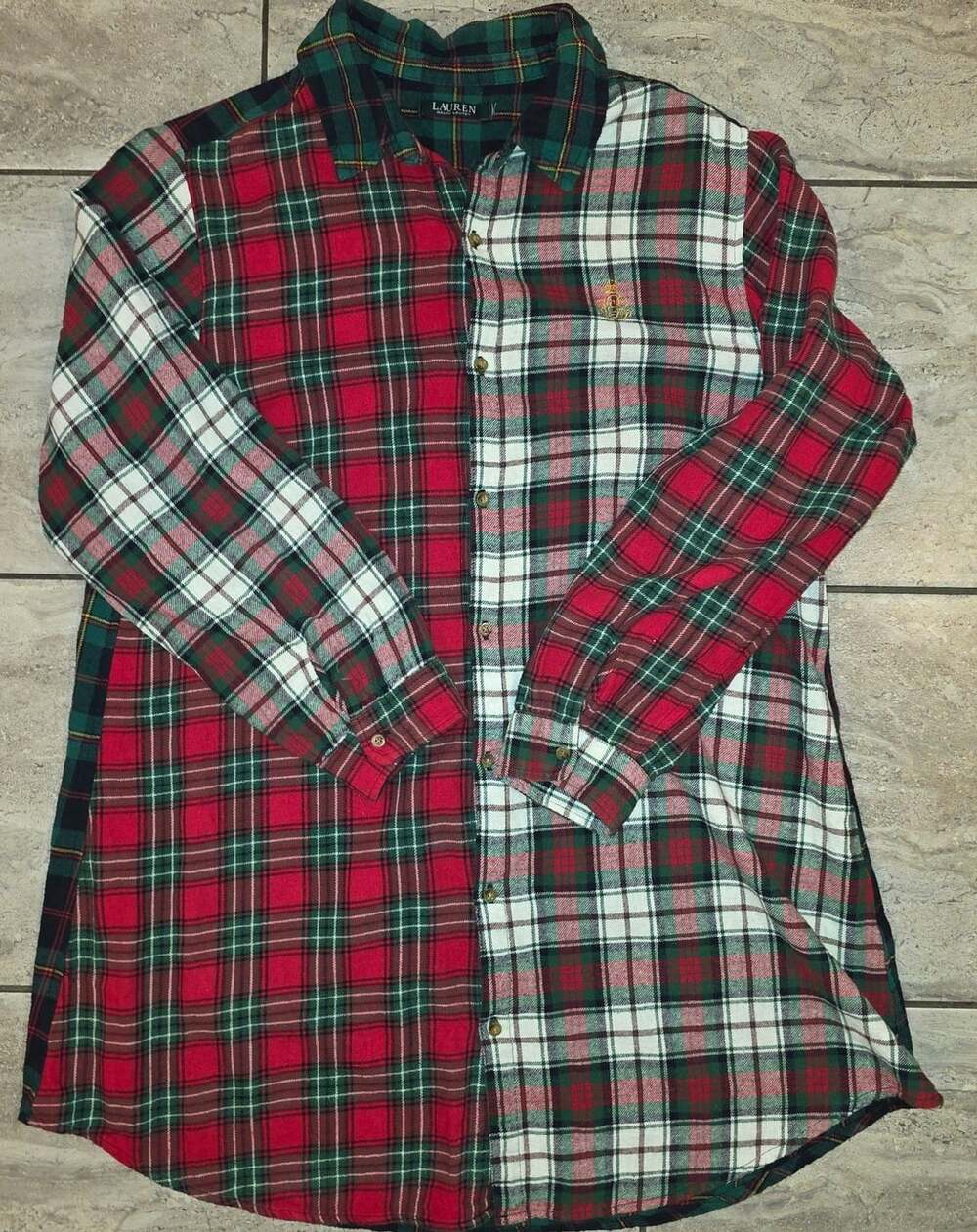 Lauren Ralph Lauren Mixed Plaid Flannel Nightshirt Womens Large